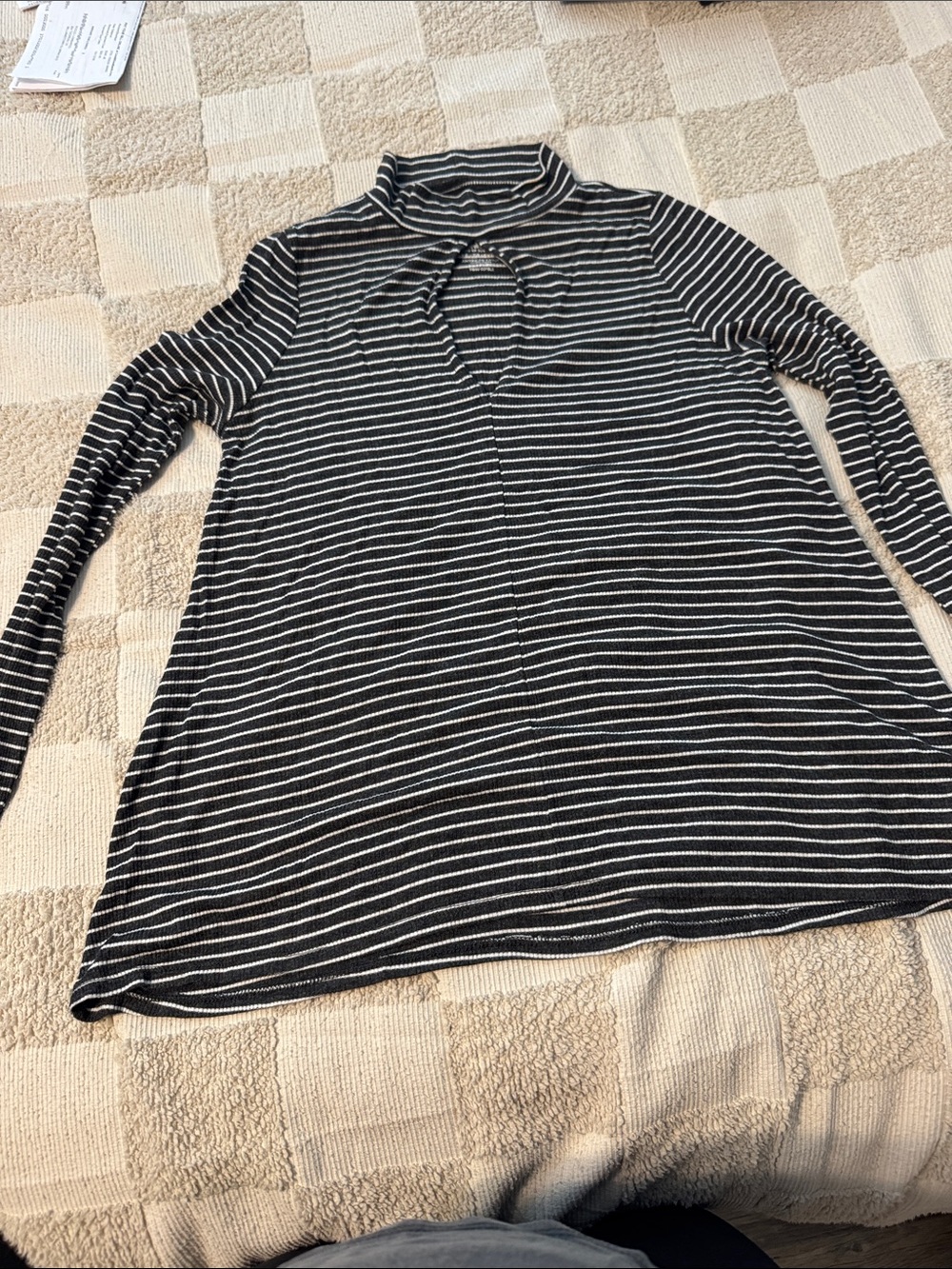American Eagle Outfitters Black and White Striped Long Sleeve Mock Neck Top